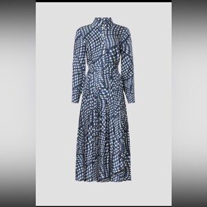 Tory Burch Navy and White Checked Midi Shirt Dress